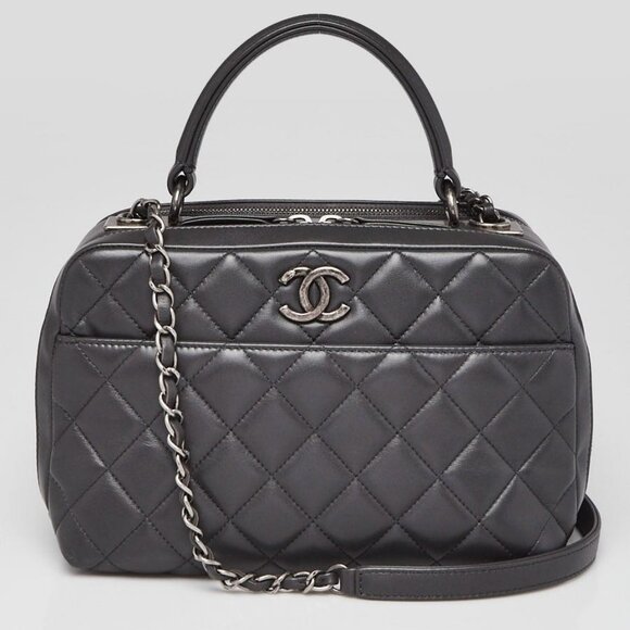 Chanel Dark Grey Quilted Lambskin Leather Trendy CC Bowling Bag - Picture 1 of 12